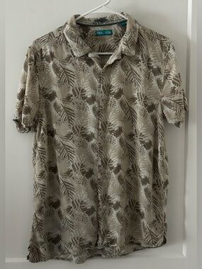 Tenth + Ocean Men’s Hawaiian Shirt Brown Tan Floral Pattern Medium Resort Beach